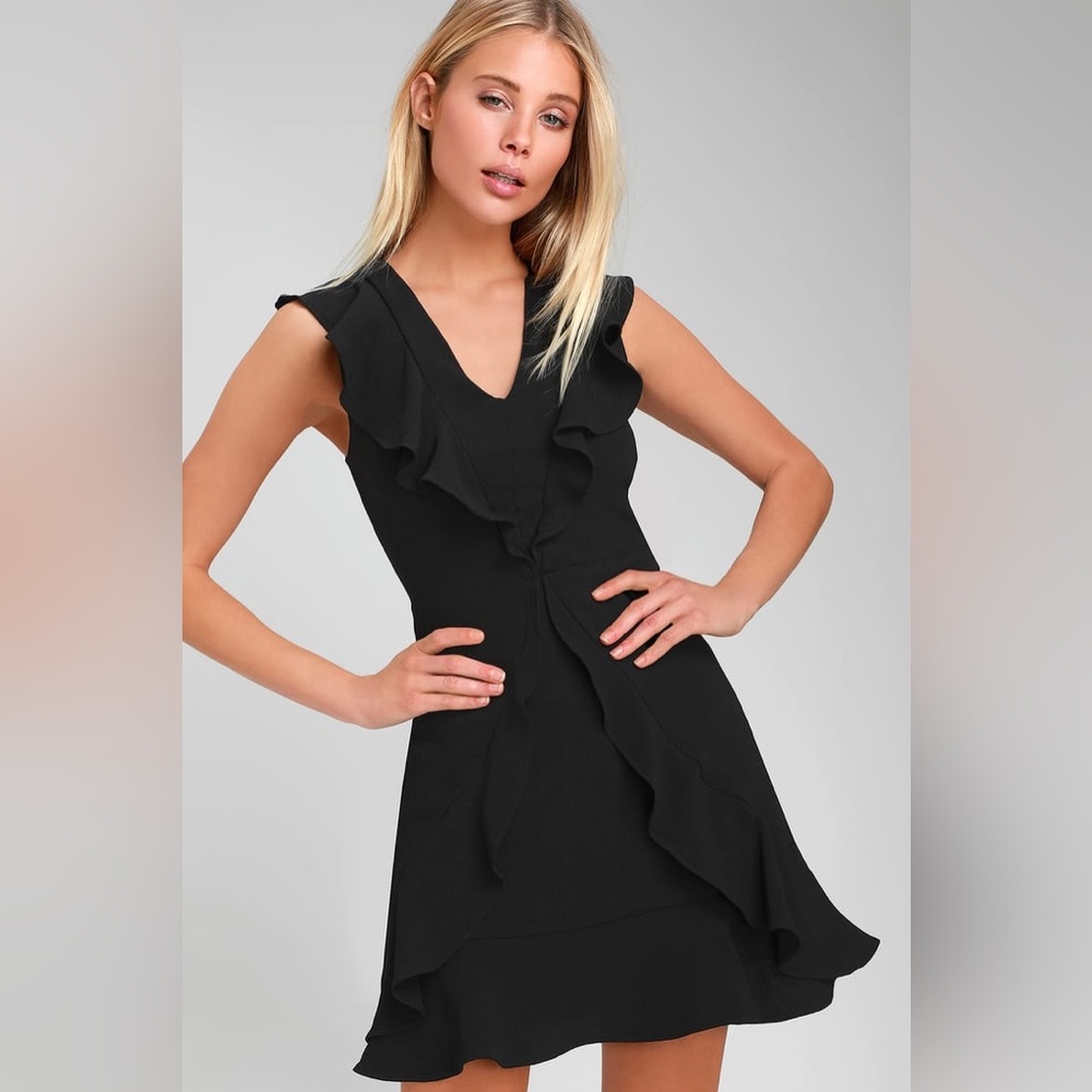 LULU’S Augustine Black Ruffled Sleeveless Dress Size S